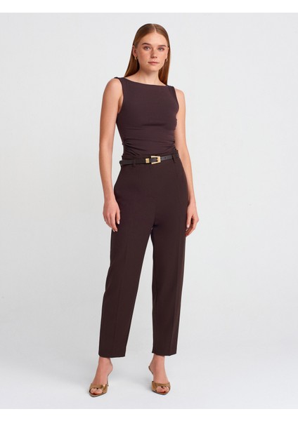 31589 Büzgülü Kayık Yaka Top-Koyu Kahve modelleri