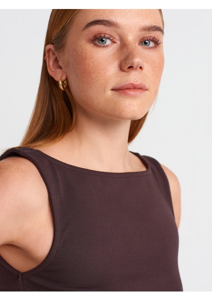 31589 Büzgülü Kayık Yaka Top-Koyu Kahve fırsatları