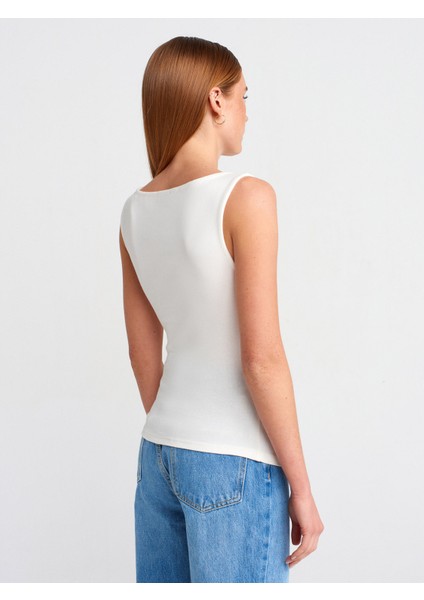 31589 Büzgülü Kayık Yaka Top-Ekru fiyatları