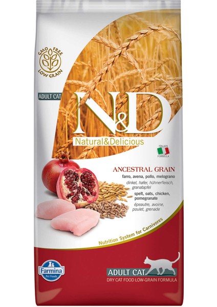 Nd Ancestral Graın Adult Kedi 5kg Az Tahıllı Tavuk Kılçıksız Buğday Yulaflar Nar Yetişkin Kedi