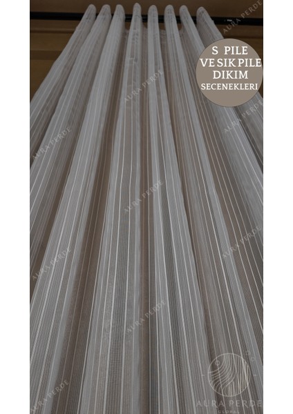 Dikey Çizgili Üst Kalite S Pile Tül Perde-Özel Ölçü Dikim-Salon Tül Perdesi-Modern Tül Perde