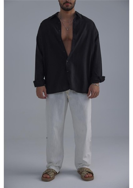Erkek Basic Linen Gömlek Siyah