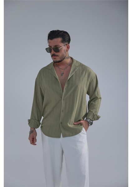 Erkek Işlemeli Jakarlı Oversize Gömlek Mint