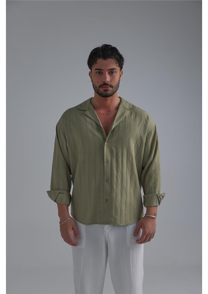 Erkek Işlemeli Jakarlı Oversize Gömlek Mint