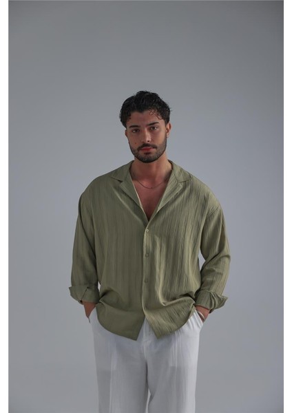 Erkek Işlemeli Jakarlı Oversize Gömlek Mint