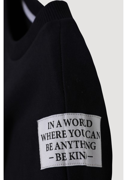 Kolları Çizgi Matchli Beli Lastikli Sweatshirt Lacivert modelleri