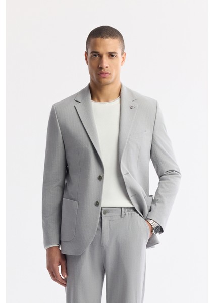 Erkek Gri Mono Yaka Viskon Karışımlı Hafif Bi-Stretch Blazer Comfort Slim Fit Ceket A51Y4001