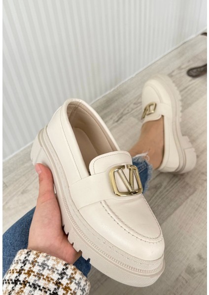 Ceylinmoda Tinea Bej Cilt Oxford Ayakkabı