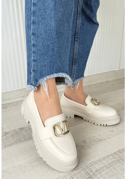 Ceylinmoda Tinea Bej Cilt Oxford Ayakkabı