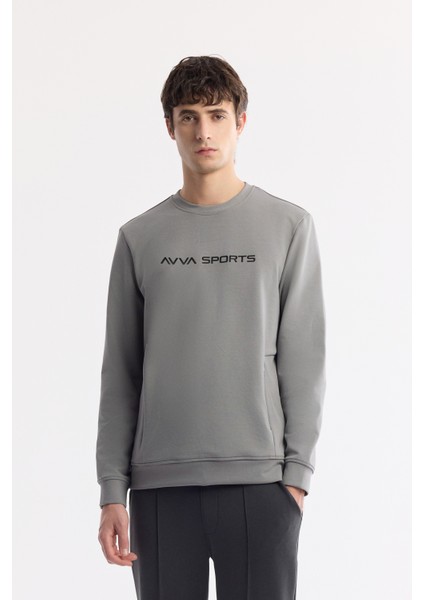 Erkek Gri Bisiklet Yaka Baskılı Bi Stretch Interlok Sweatshirt A51y1208