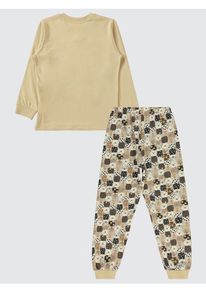 Kız Çocuk Pijama Takımı 6-9 Yaş Yulaf Sütü