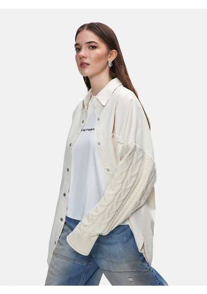 Kadın Mellıe Örgü Kol Oversıze Jean Gömlek fiyatları