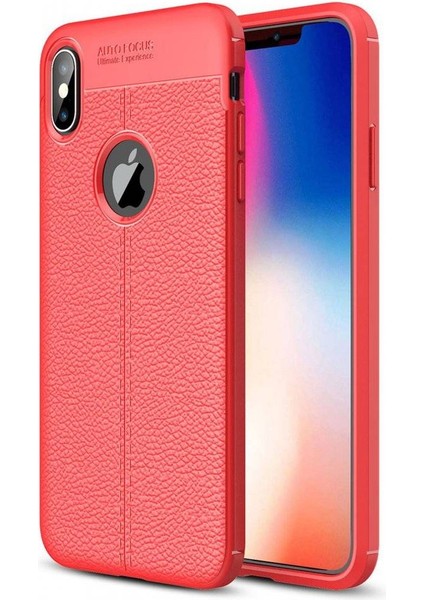 Apple iPhone XS Deri Görünümlü Silikon Kırmızı
