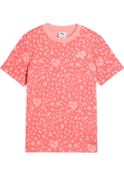Pembe Kız Çocuk T-Shirt 68510624-FLAMING Love Aop Tee G Pea