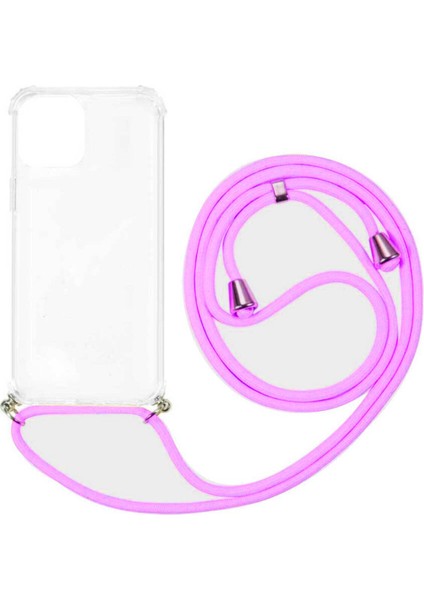 iPhone 11 Boyun Askılı Şeffaf Tank Kılıf Koyu Pembe