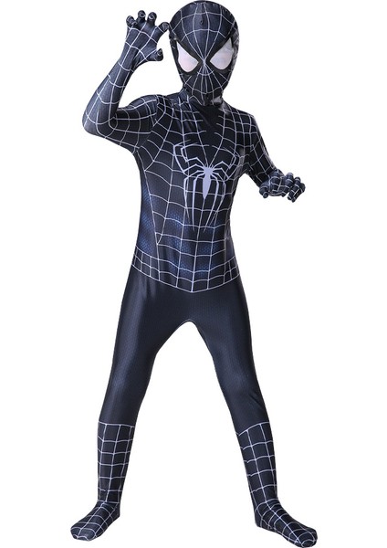 Cadılar Bayramı Örümcek Adam Tayt Siyah Örümcek Onesie Takımı (Yurt Dışından)