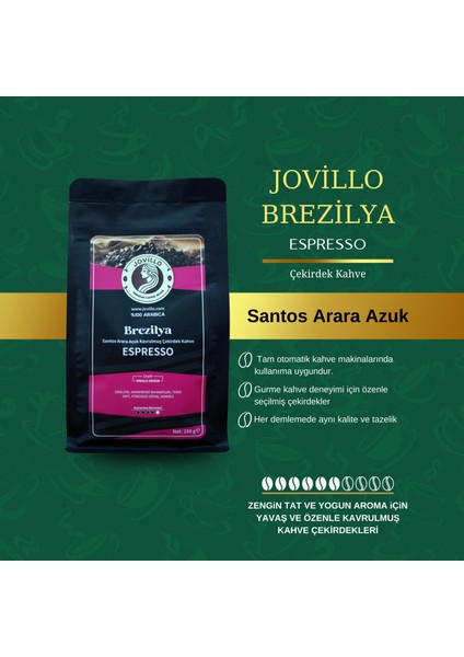 Brezilya Santos Espresso Çekirdek Kahve, %100 Arabica, Tek Kökenli, 250gr fırsatları