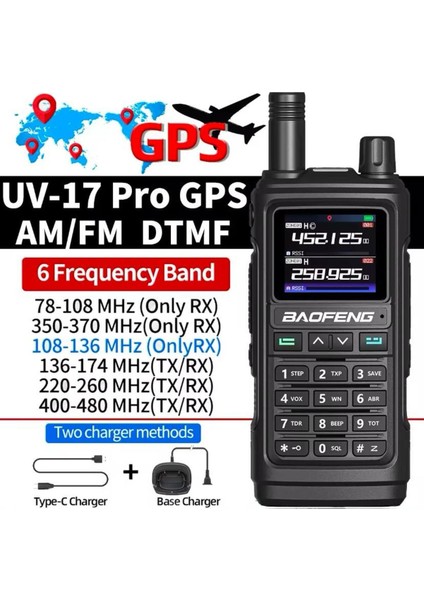 UV17 Pro Gps Li 17H Baofeng 6 Band - Renkler Vardır. Üstün Performans Type C Şarj
