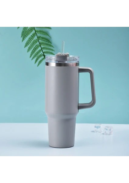 Saplı Termos Bardak Çift Katmanlı Vakum Soğuk Yalıtım Araba Bardak Saman Araba Içme Bardağı (Yurt Dışından)