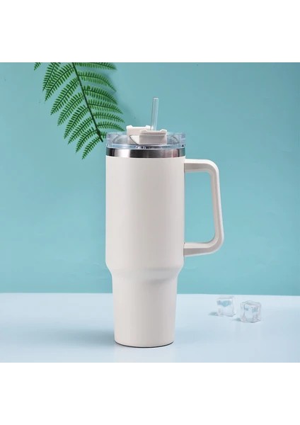 Saplı Termos Bardak Çift Katmanlı Vakum Soğuk Yalıtım Araba Bardak Saman Araba Içme Bardağı (Yurt Dışından)