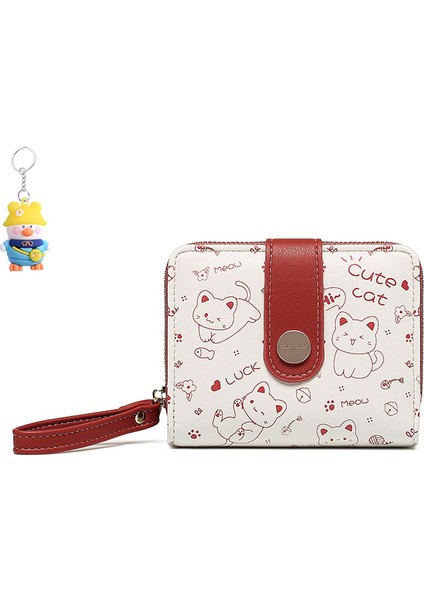 Sevimli Kedi Basit Cüzdan Kadın Kısa Katlanır Öğrenci Cüzdanı Değişim Kartı Tutucu (Yurt Dışından)