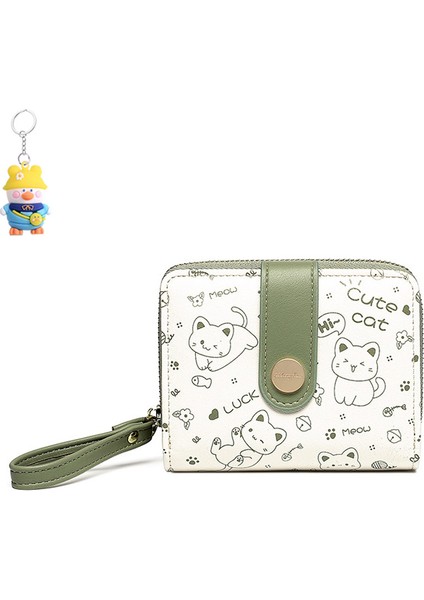 Sevimli Kedi Basit Cüzdan Kadın Kısa Katlanır Öğrenci Cüzdanı Değişim Kartı Tutucu (Yurt Dışından)
