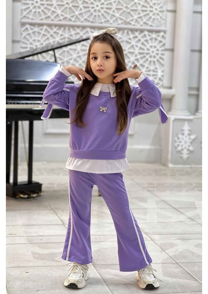 Kol Bağcıklı Gömlek Detaylı Kız Çocuk 2 Li Takım (Dar kalıp) - Lila fiyatları