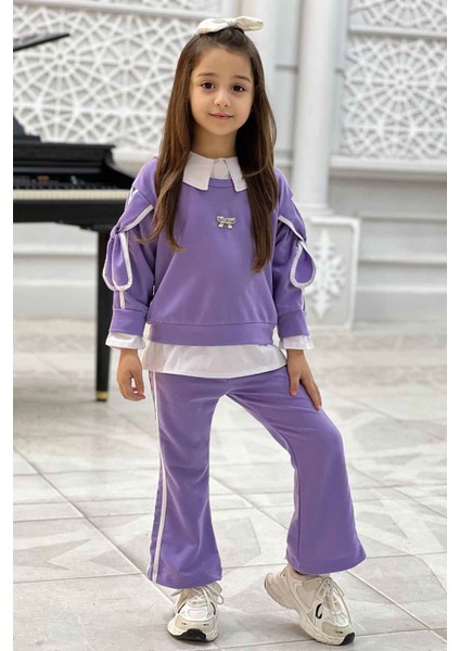 Kol Bağcıklı Gömlek Detaylı Kız Çocuk 2 Li Takım (Dar kalıp) - Lila fırsatları