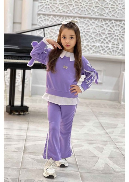 Kol Bağcıklı Gömlek Detaylı Kız Çocuk 2 Li Takım (Dar kalıp) - Lila indirimleri