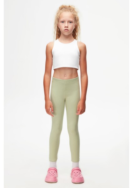 Açık Çağla Yeşil Basic Kız Çocuk Kışlık Tayt