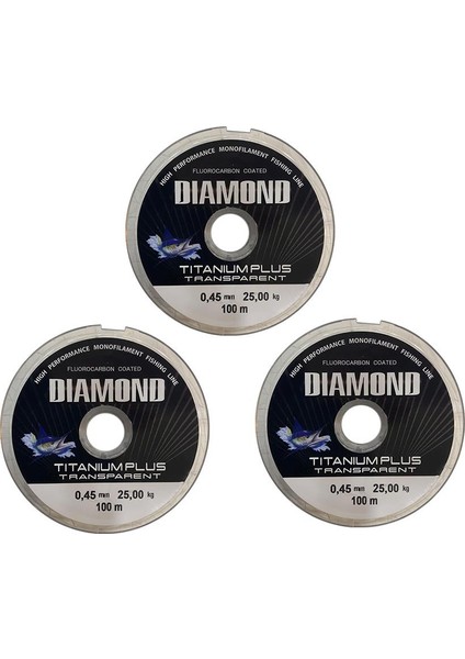 3 Adet Bauer Diamond Titanium Plus 0.45 mm 100 mt Makara Misina - Renk: Füme 25 kg