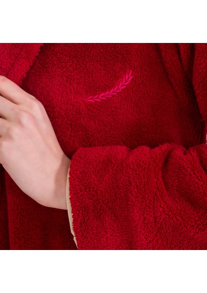 Kadın Welsoft Şal Yaka Bordo Polar Kadın Sabahlık