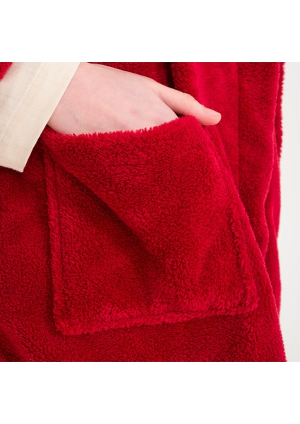 Kadın Welsoft Şal Yaka Bordo Polar Kadın Sabahlık