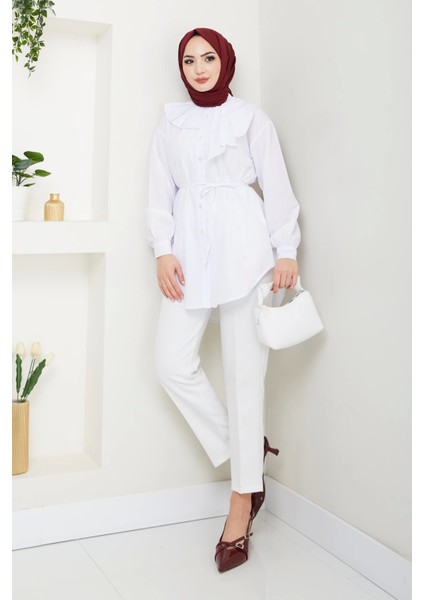 Tasarım Detay Bağlamalı Gömlek - Beyaz / Ü102 fiyatları