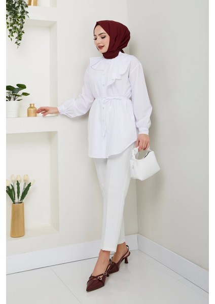 Tasarım Detay Bağlamalı Gömlek - Beyaz / Ü102 modelleri