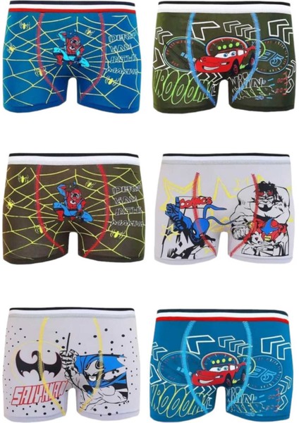 Erkek Çocuk Karışık Desenli Pamuklu Esnek Likralı Boxer 6 Adet modelleri