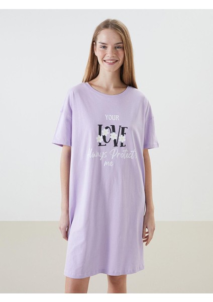 Bisiklet Yaka Baskılı Kadın Gecelik