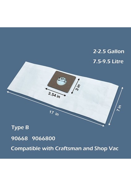 9066800 2-2,5 Galon Tip B ve QAM70 Vakum Için 12 Paket Vakum Torbası, Premium Tek Kullanımlık Filtre Kağıdı (Yurt Dışından)