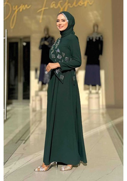 Pelerin Detaylı Elbise 3940 Zümrüt modelleri