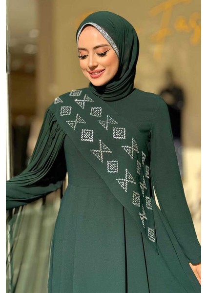 Pelerin Detaylı Elbise 3940 Zümrüt indirimleri