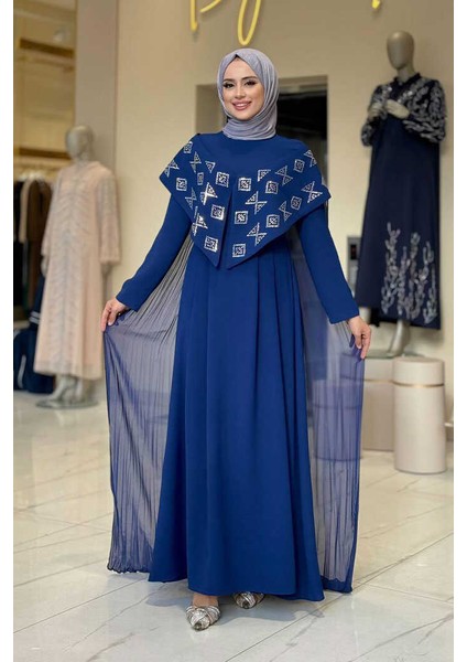 Pelerin Detaylı Elbise 3940 Lacivert