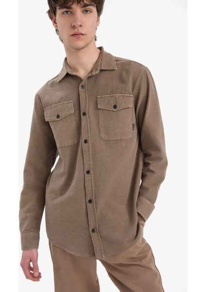 %100 Pamuk Regular Fit Polo Yaka Basic Düz Uzun Kollu Gömlek B2654AX25SP