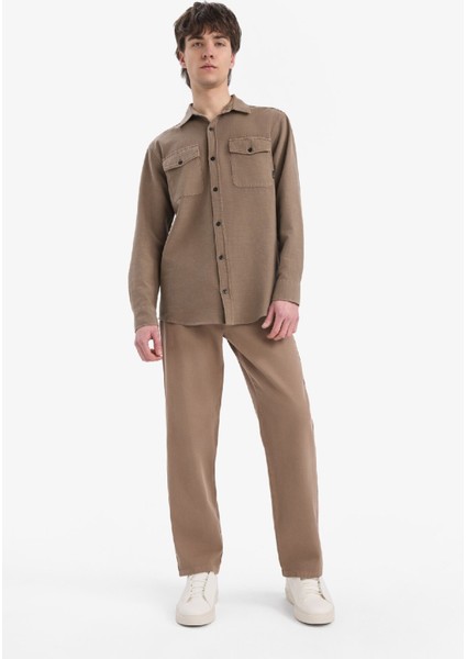 %100 Pamuk Regular Fit Polo Yaka Basic Düz Uzun Kollu Gömlek B2654AX25SP