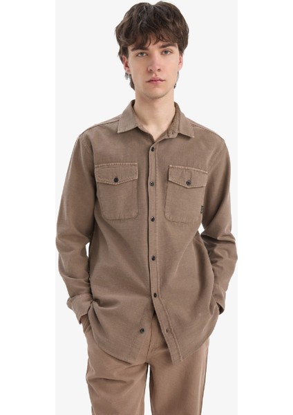 %100 Pamuk Regular Fit Polo Yaka Basic Düz Uzun Kollu Gömlek B2654AX25SP