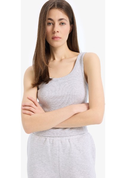 Slim Fit Dar Kesim Basic Düz U Yaka Fitilli Kaşkorse Atlet E5540AX25SM