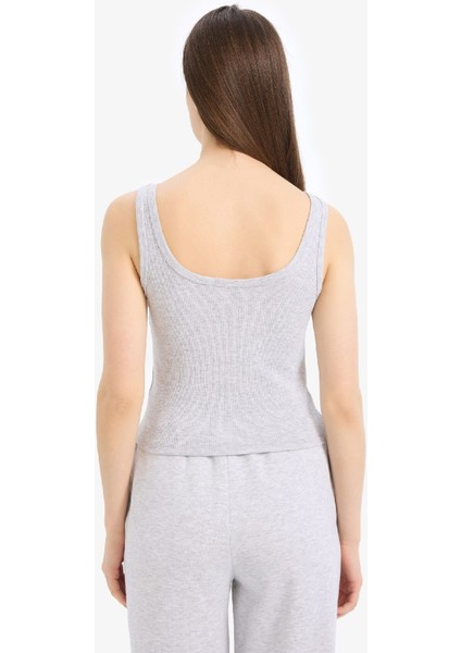 Slim Fit Dar Kesim Basic Düz U Yaka Fitilli Kaşkorse Atlet E5540AX25SM