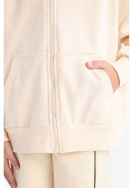 Kız Çocuk Kapüşonlu Basic Düz Cepli Fermuarlı Sweatshirt D9079A825SP