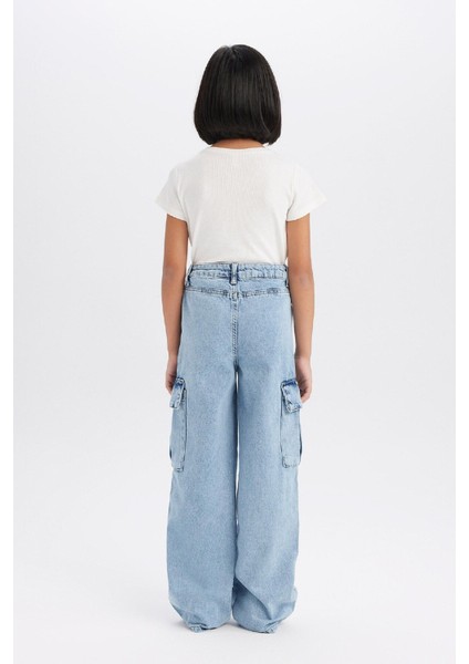 Kız Çocuk Wide Leg Kargo Geniş Paça Pamuklu Jean Pantolon D9694a825sp