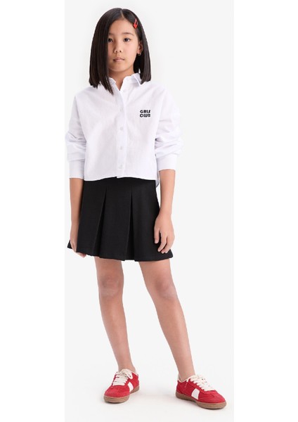 Kız Çocuk Cropped Fit Oxford Uzun Kollu Gömlek D9149A825SP