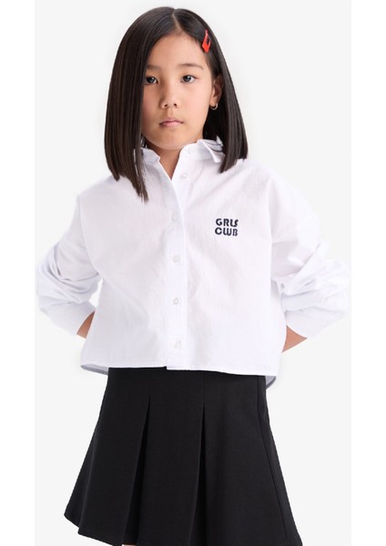 Kız Çocuk Cropped Fit Oxford Uzun Kollu Gömlek D9149A825SP